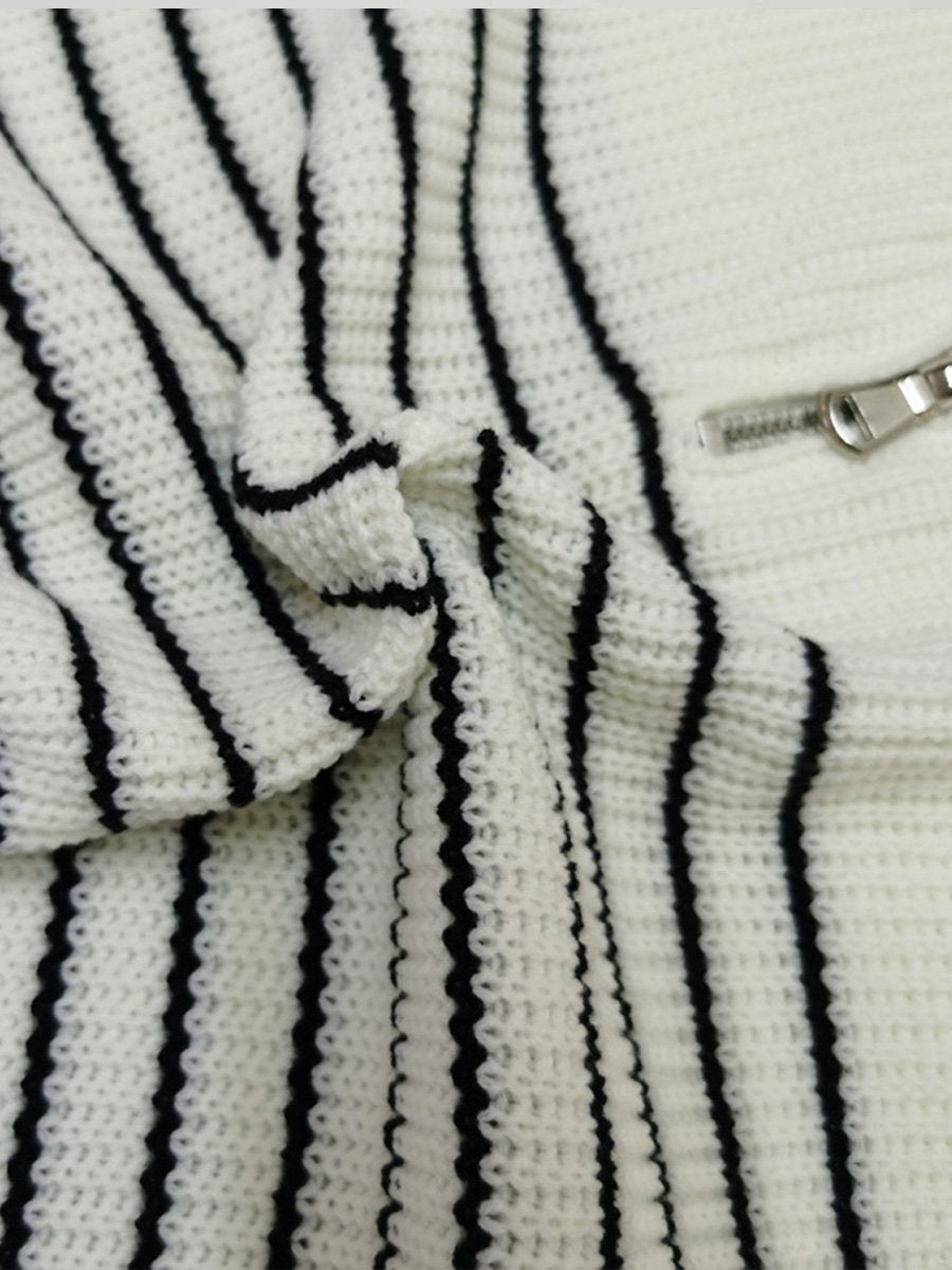 Canuck™| Turtleneck Striped Colorblock Long Sleeve Zipper Pullover Knit Sweater