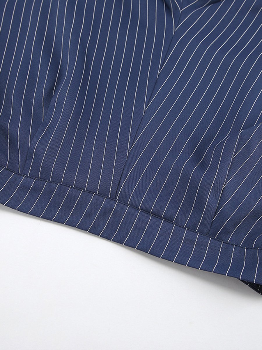 Canuck™| Casual Navy Blue Striped Wide-leg Pants