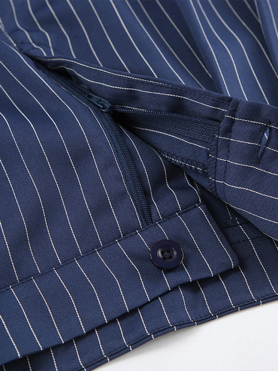 Canuck™| Casual Navy Blue Striped Wide-leg Pants