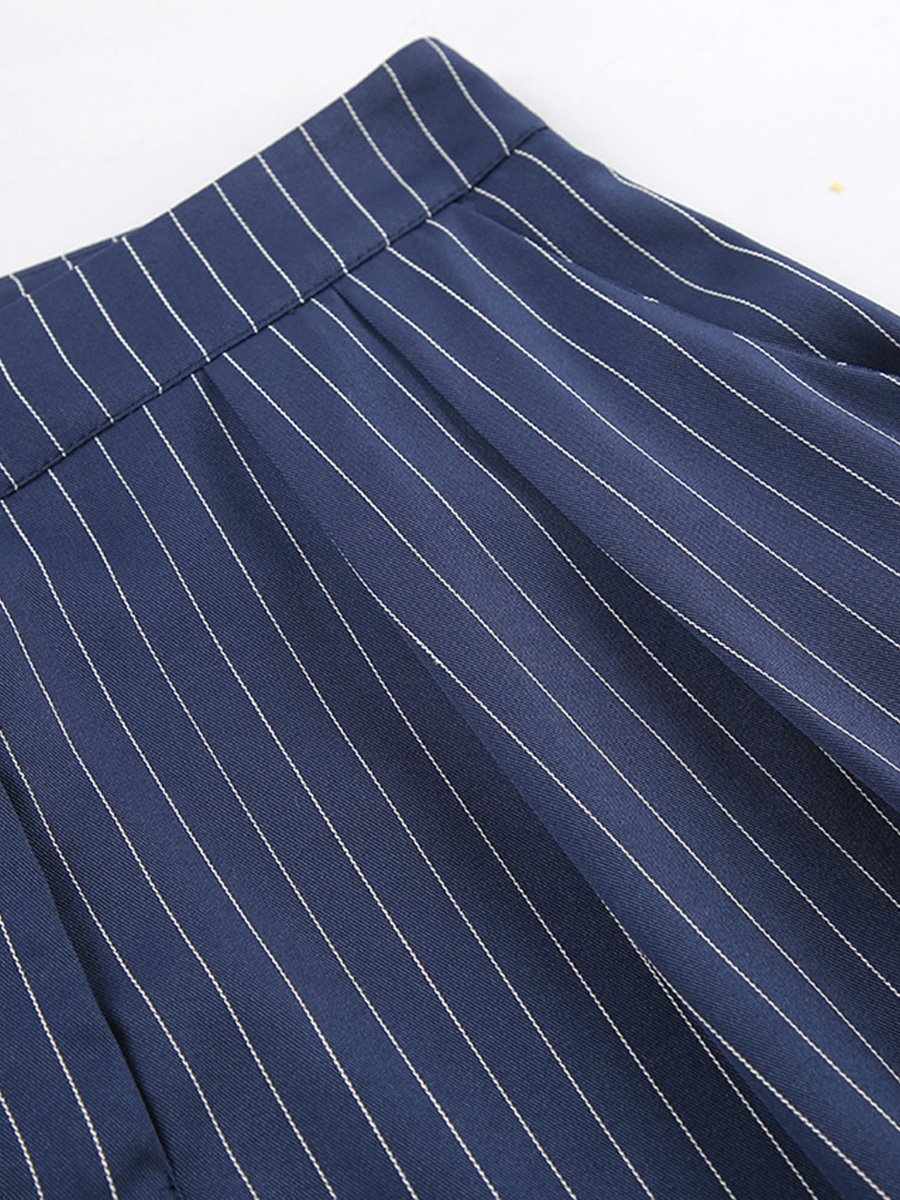 Canuck™| Casual Navy Blue Striped Wide-leg Pants