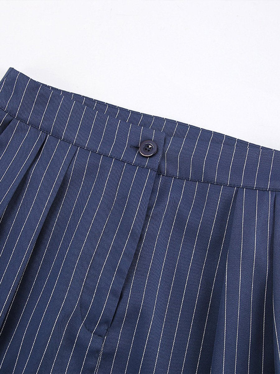 Canuck™| Casual Navy Blue Striped Wide-leg Pants