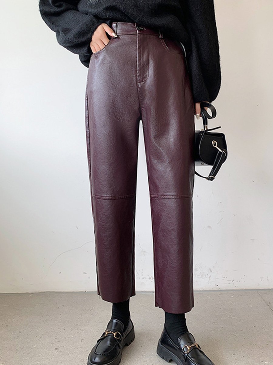 Canuck™| Casual Angora Red Straight Leather Pants