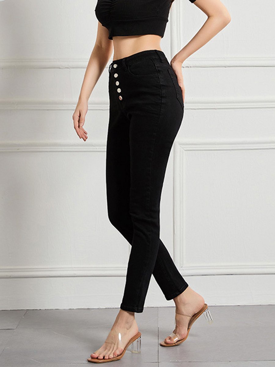 Canuck™| Slim High Waist High Elastic Multi-button Jeans
