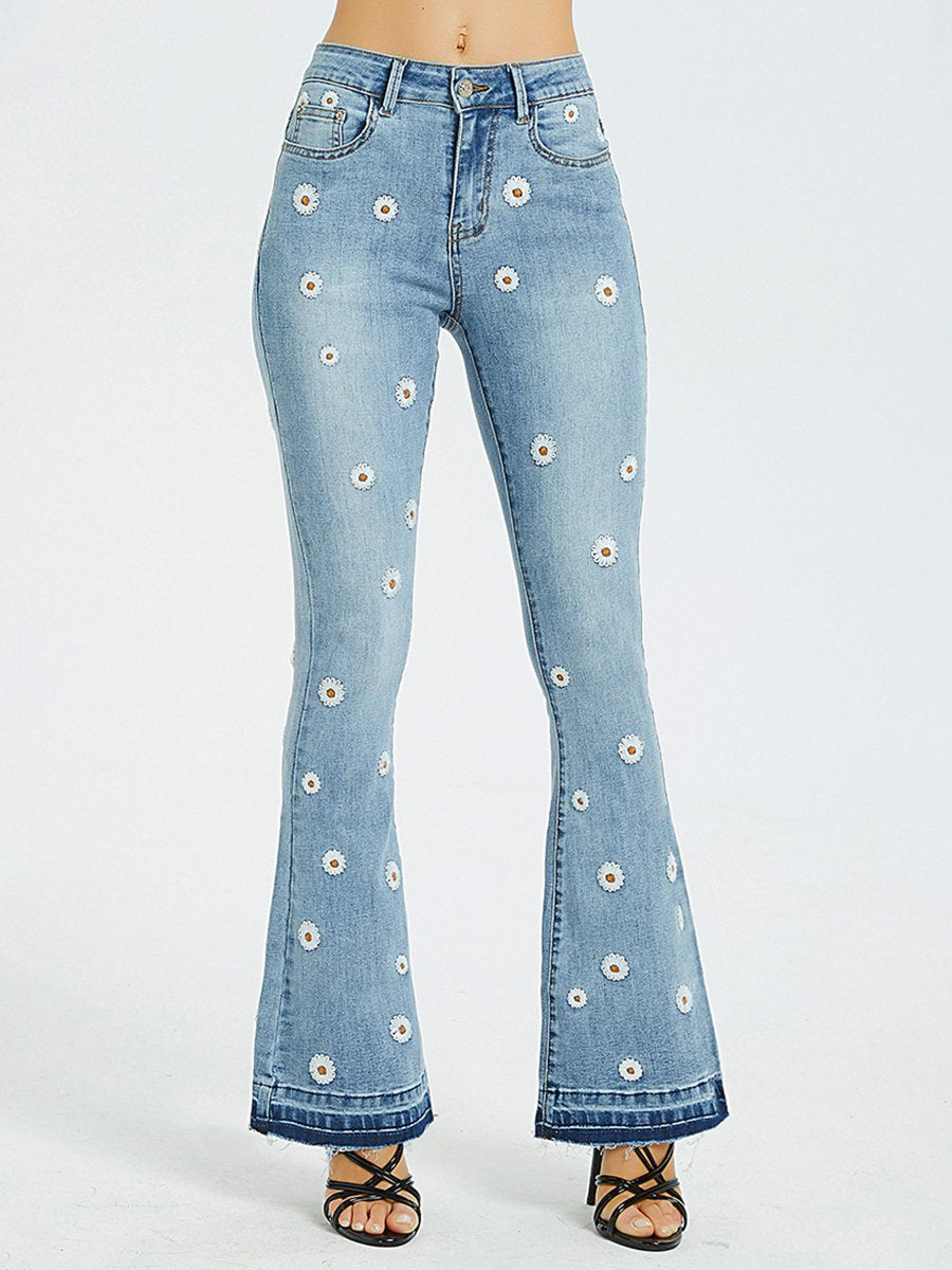 Canuck™| Chic Daisy Embroidered Slim-fit Flared Jeans