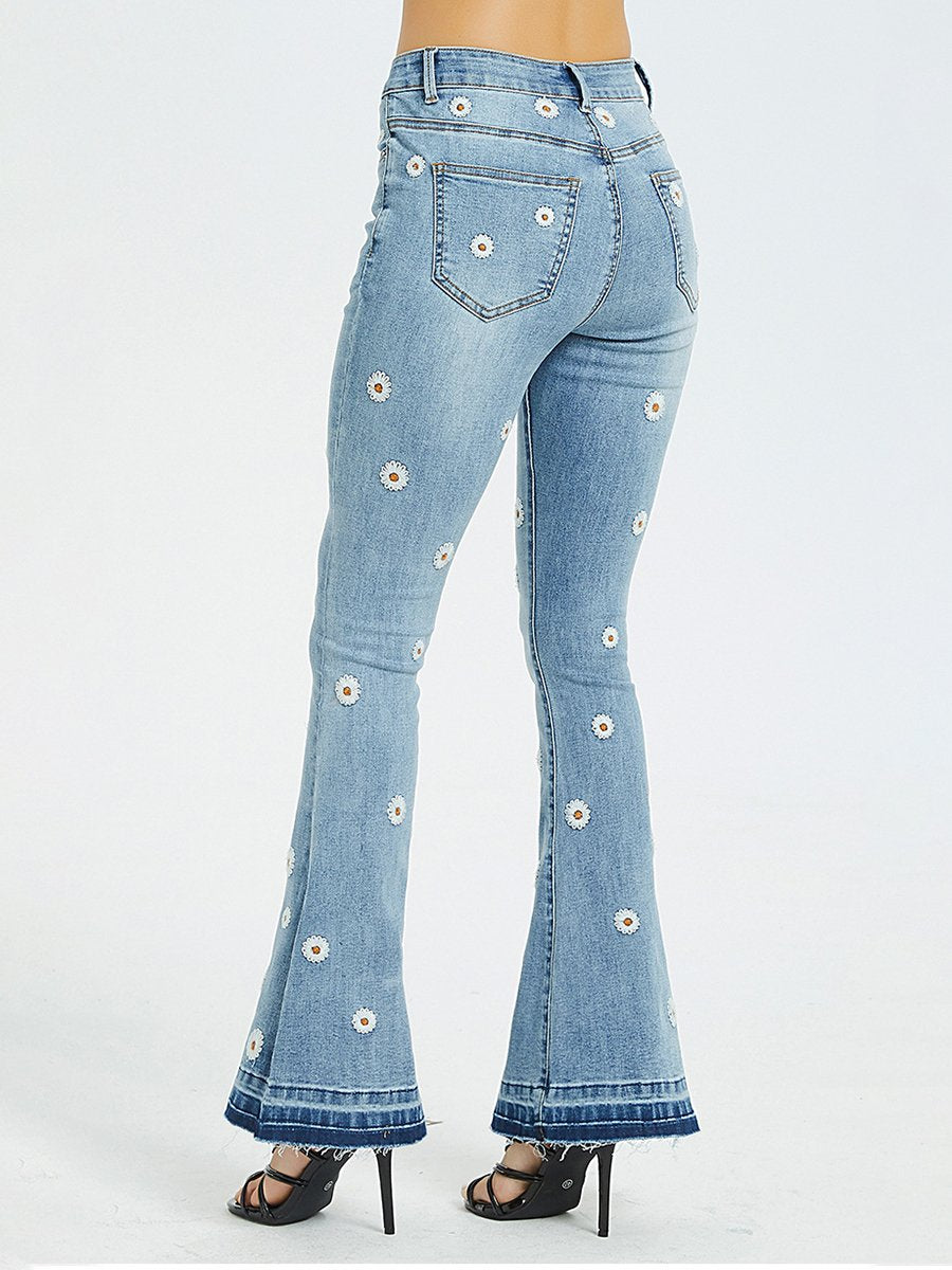 Canuck™| Chic Daisy Embroidered Slim-fit Flared Jeans