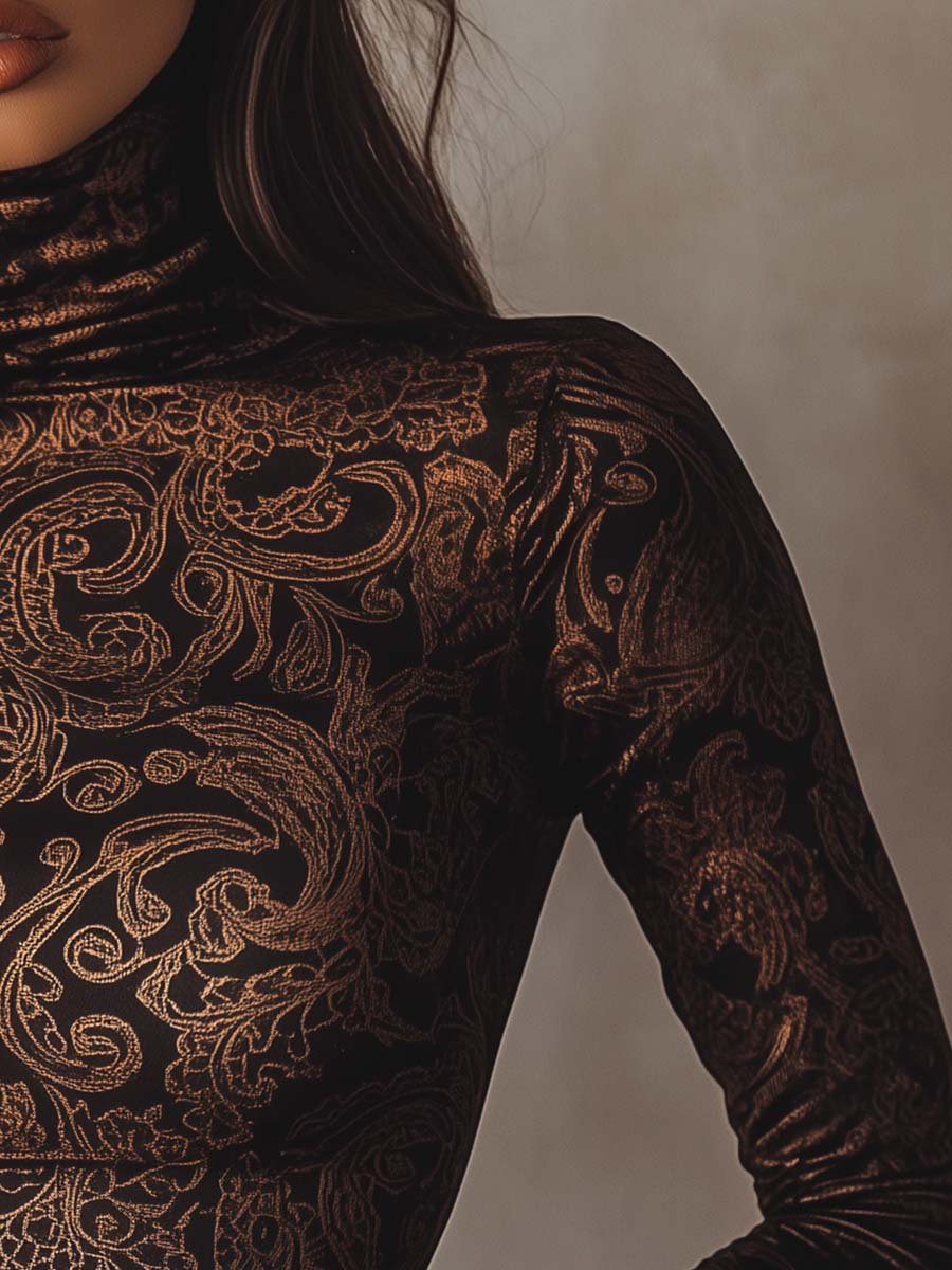 Canuck™| Retro Turtleneck Paisley Long Sleeve T-Shirt