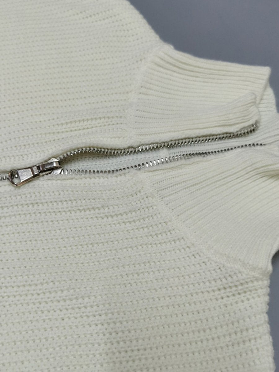 Canuck™| Turtleneck Striped Colorblock Long Sleeve Zipper Pullover Knit Sweater