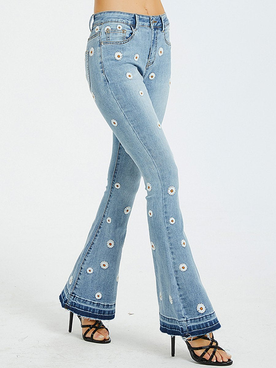 Canuck™| Chic Daisy Embroidered Slim-fit Flared Jeans