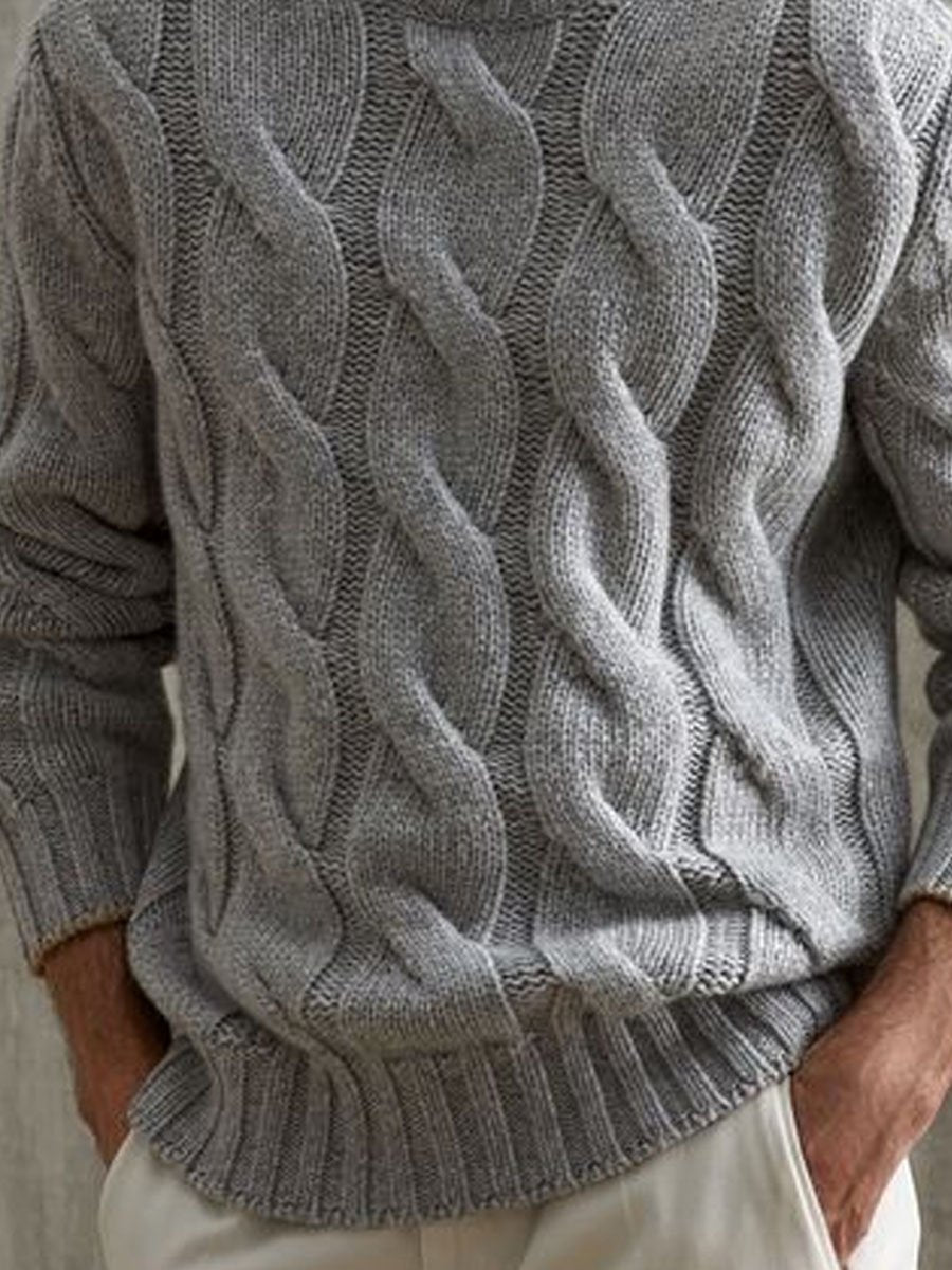 Canuck™| Gray Versatile Turtleneck Cable Knitted Pullover Sweater
