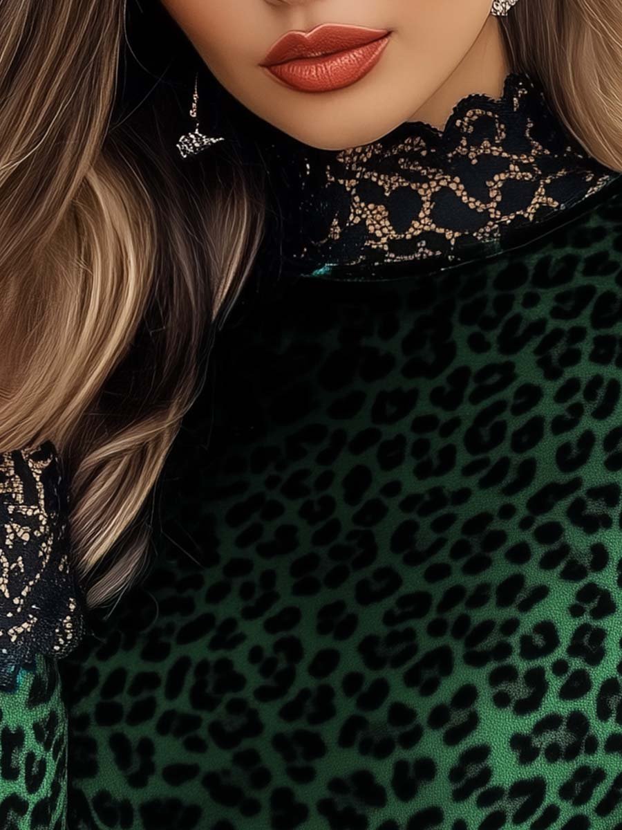 Canuck™| Lace Panel Leopard Printed Velvet T-Shirt