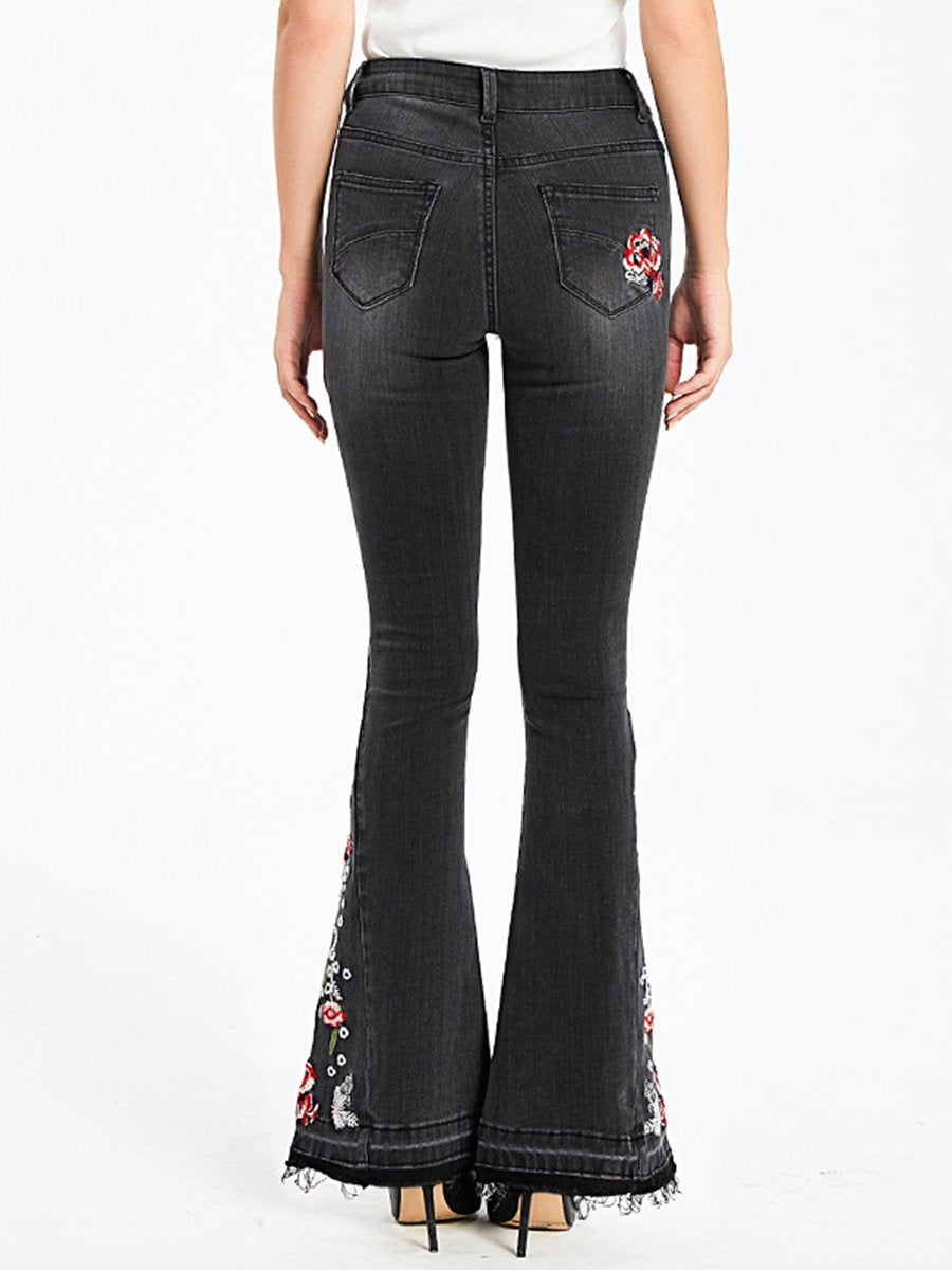 Canuck™| Elegant Embroidered Slim-fit Stretch Denim Flared Pants