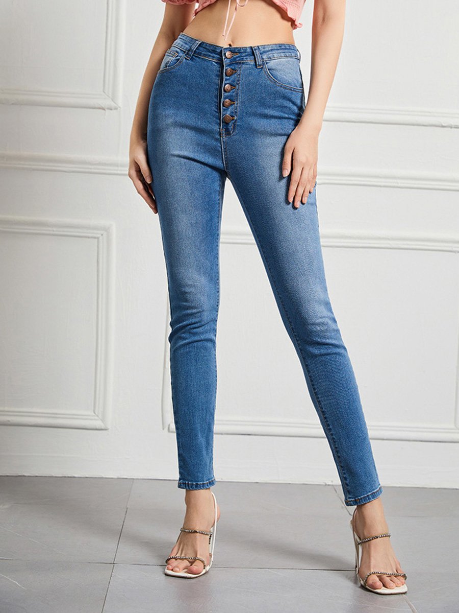 Canuck™| Slim High Waist High Elastic Multi-button Jeans