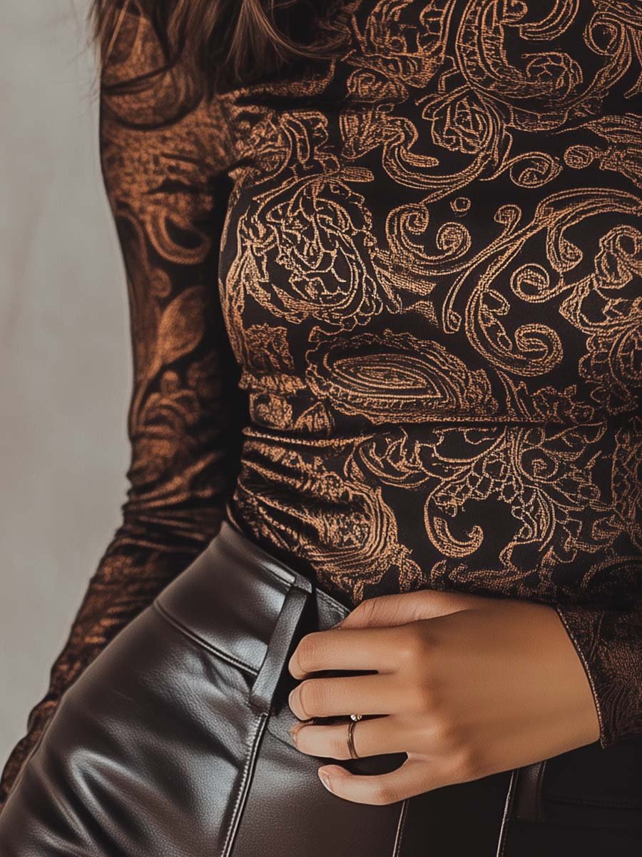 Canuck™| Retro Turtleneck Paisley Long Sleeve T-Shirt