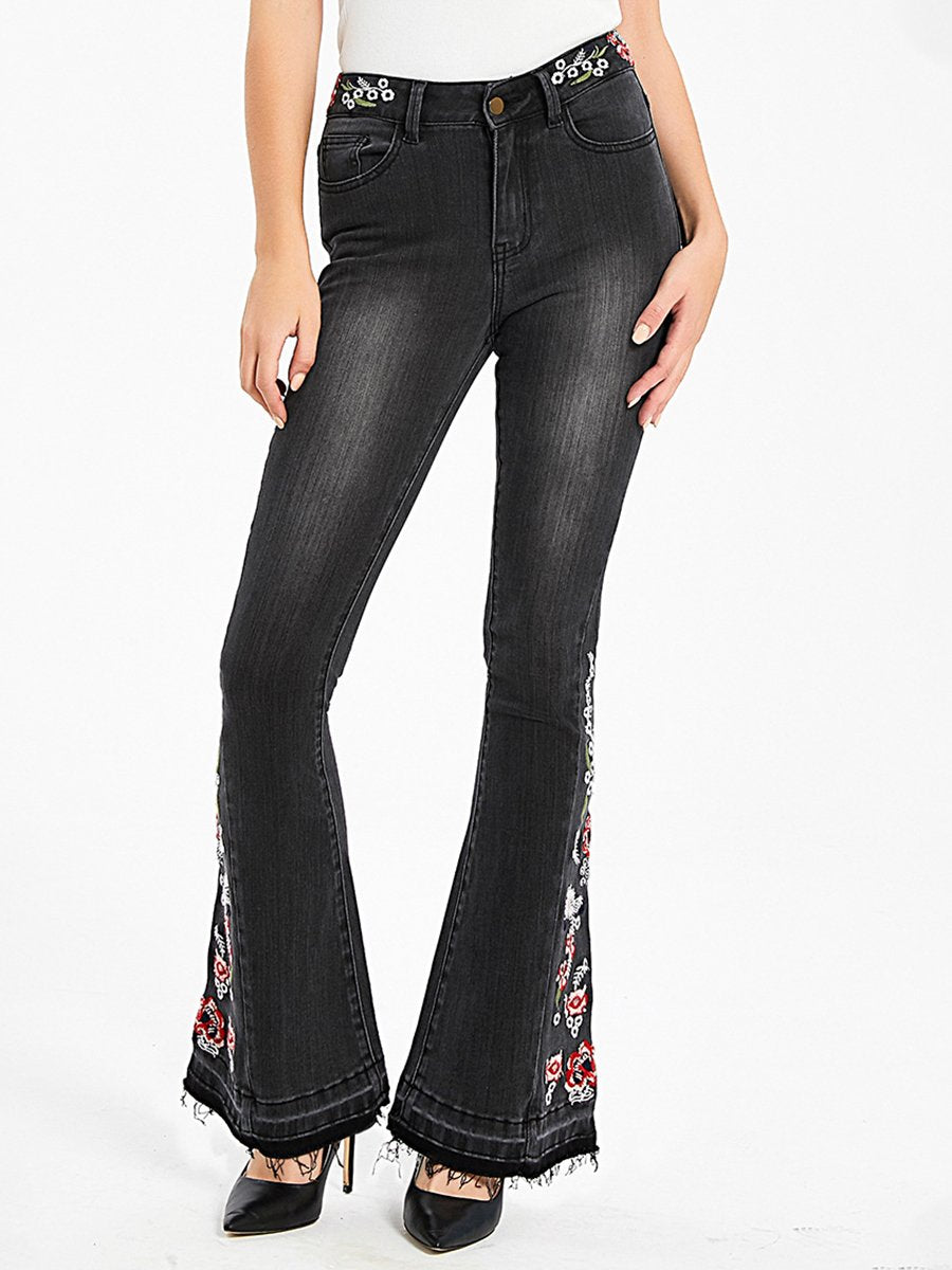 Canuck™| Elegant Embroidered Slim-fit Stretch Denim Flared Pants