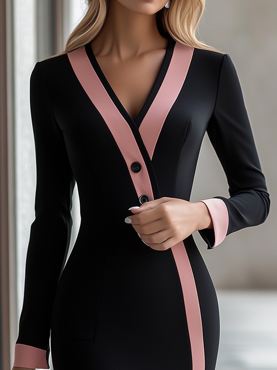 Canuck™| Contrast-Trim Long-Sleeve Bodycon Dress