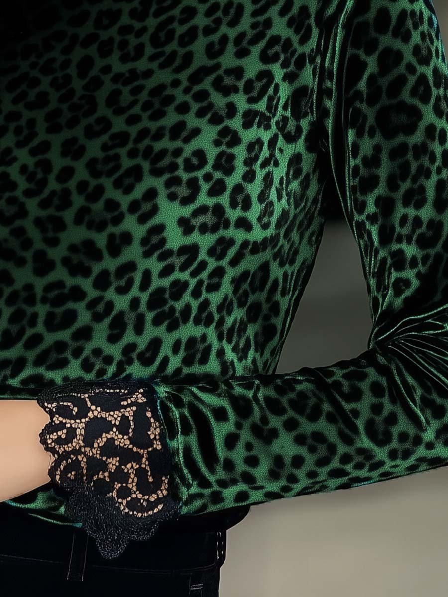 Canuck™| Lace Panel Leopard Printed Velvet T-Shirt
