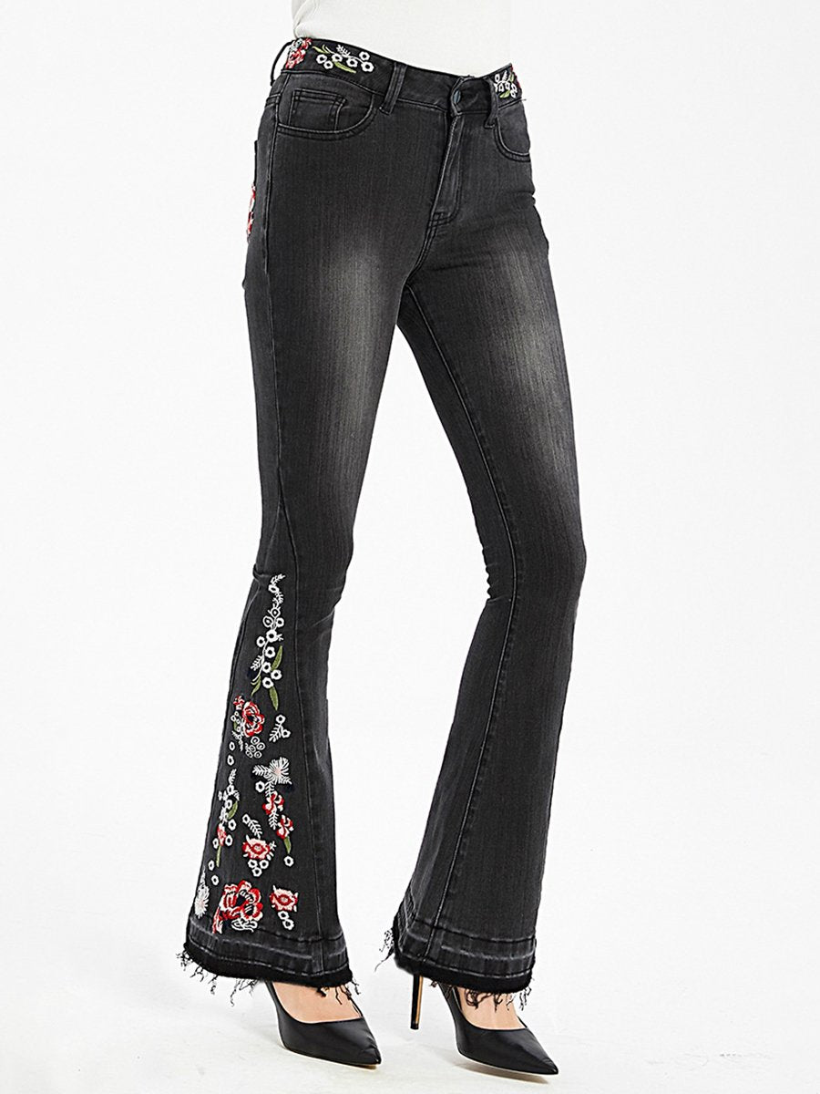 Canuck™| Elegant Embroidered Slim-fit Stretch Denim Flared Pants