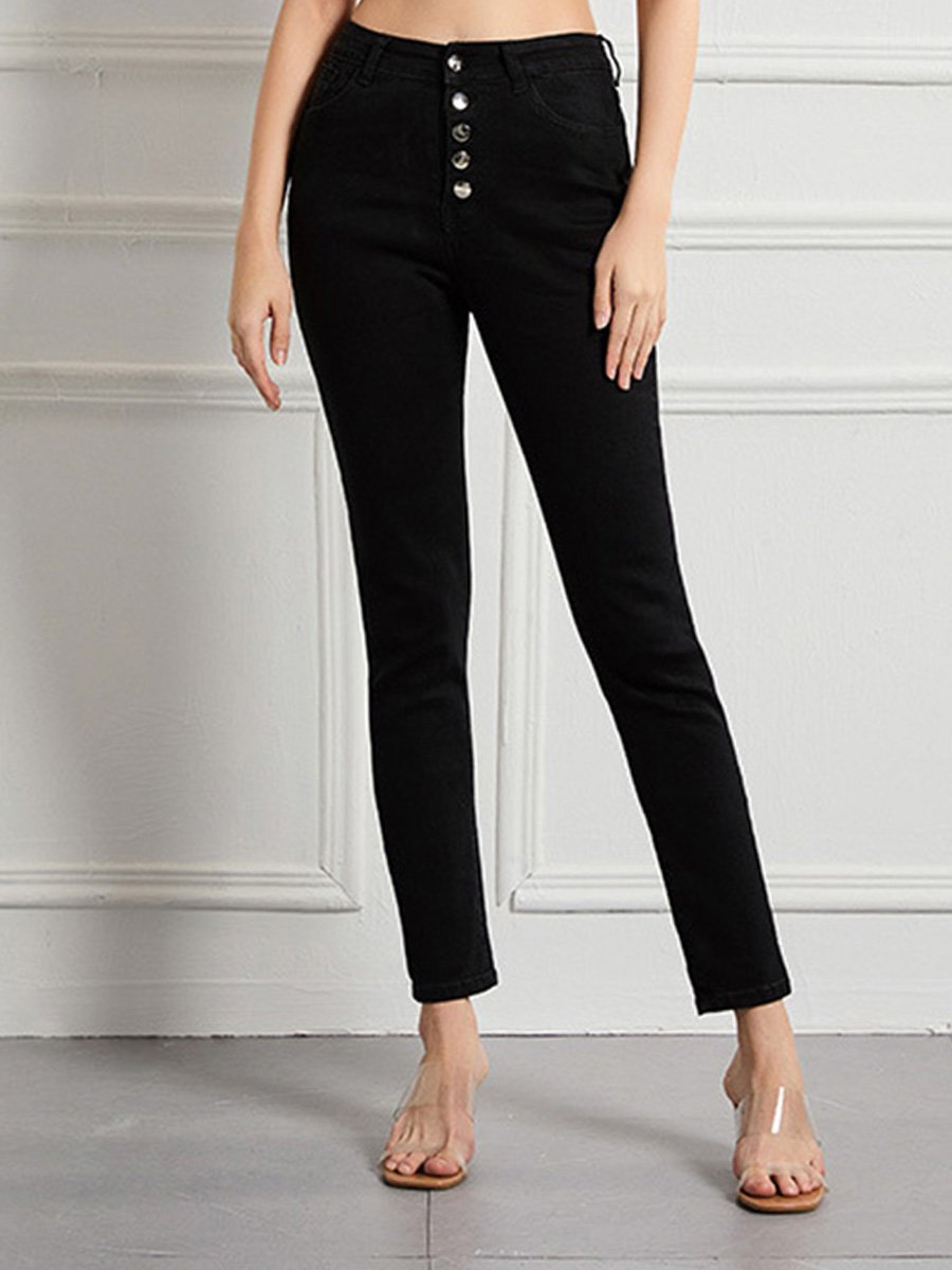 Canuck™| Slim High Waist High Elastic Multi-button Jeans