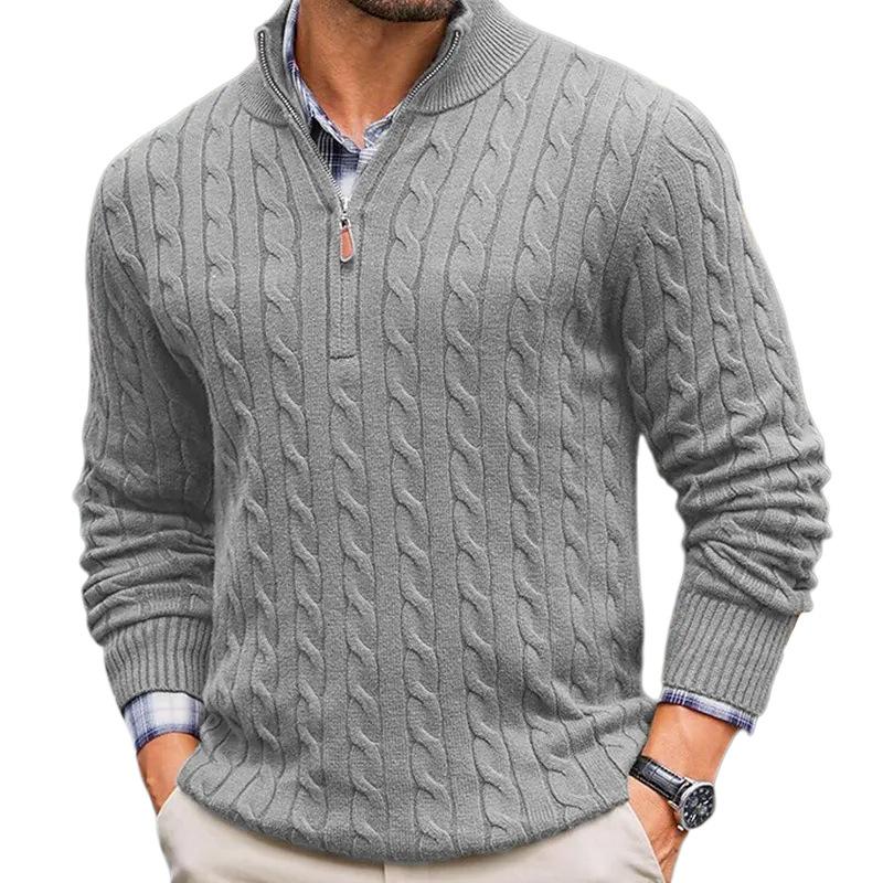 Canuck™| Solid Cable Knit Half High Collar Long Sleeve Sweater