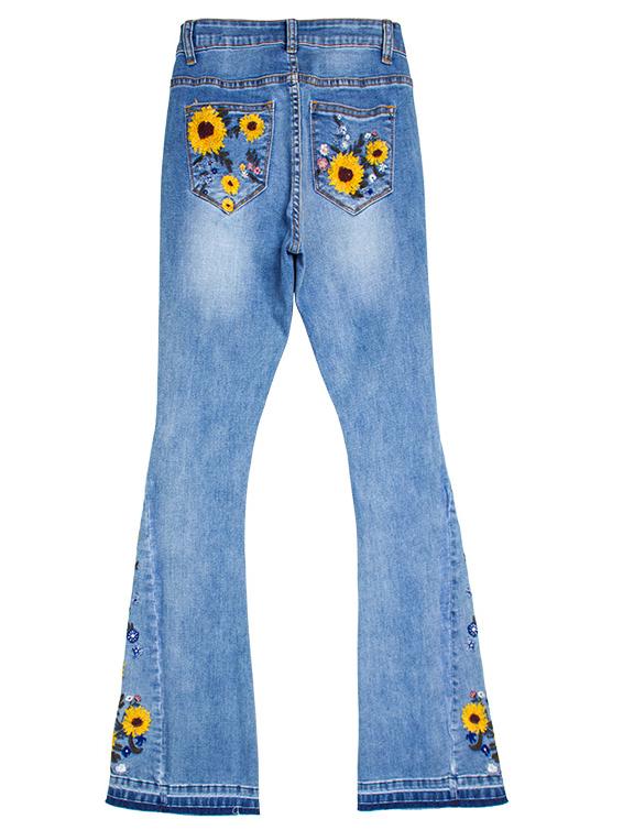 Canuck™| Handmade 3D Embroidered Floral Flare Jeans