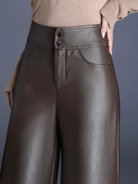 Canuck™| Chic Solid Color High Waist Wide-leg Leather Pants