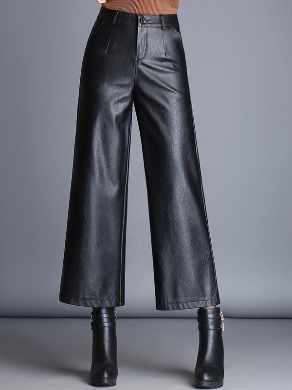 Canuck™| Chic High-waisted Wide-leg PU leather Cropped Pants
