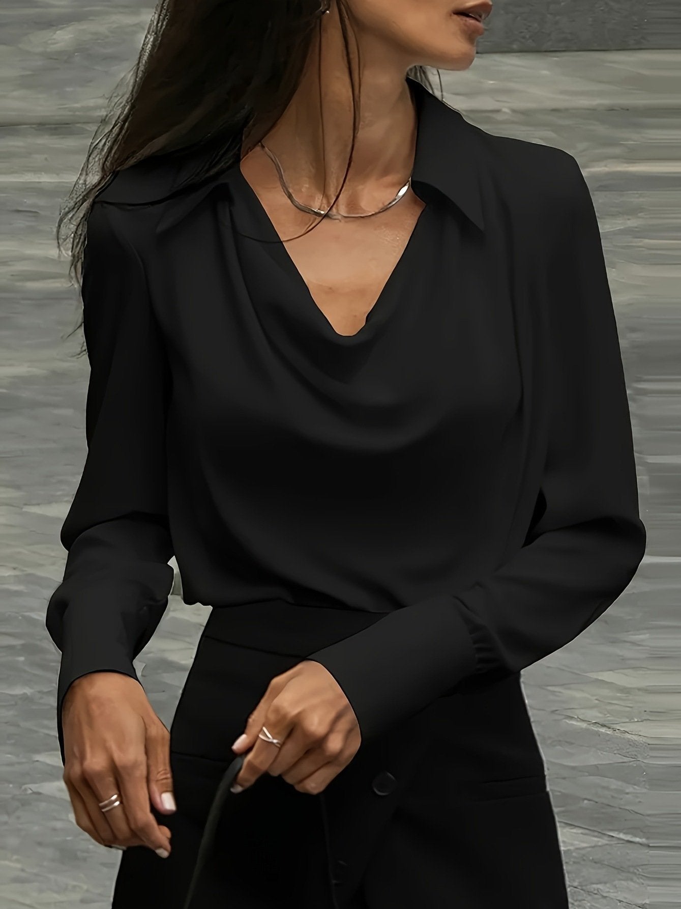 Canuck™| Stylish Slouchy Collar  Long Sleeve Solid Color Satin Shirt
