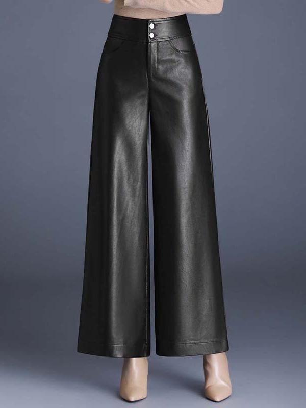 Canuck™| Chic Solid Color High Waist Wide-leg Leather Pants