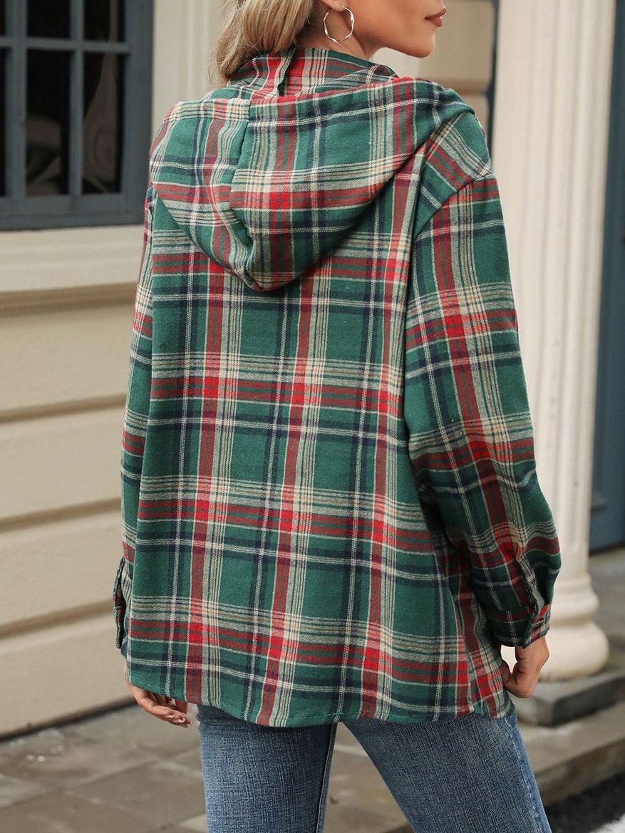 Canuck™| Retro Loose Fit Long Sleeve Button Plaid Hoodie