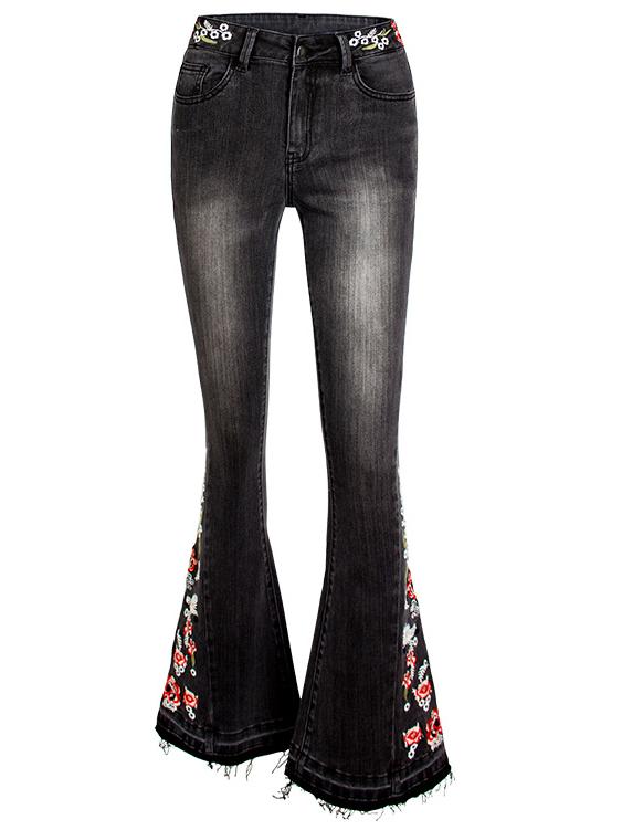 Canuck™| Elegant Embroidered Slim-fit Stretch Denim Flared Pants