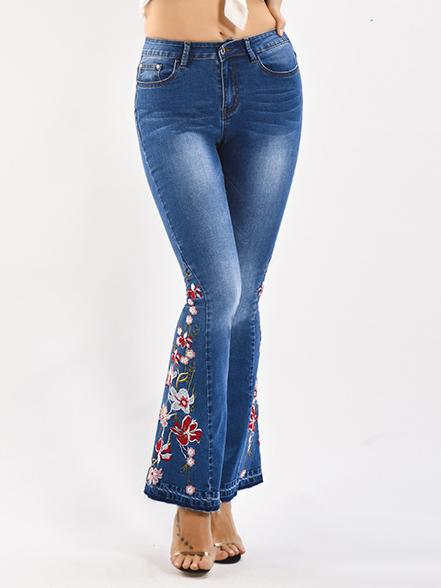 Canuck™| Handmade Embroidered Flower Slim-fit Flare Jeans