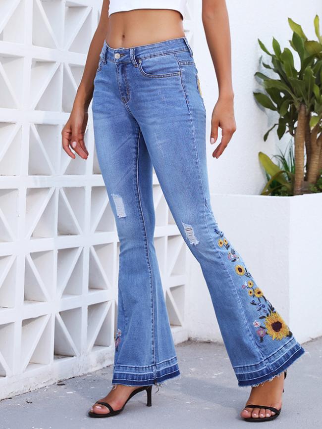 Canuck™| Handmade 3D Embroidered Floral Flare Jeans