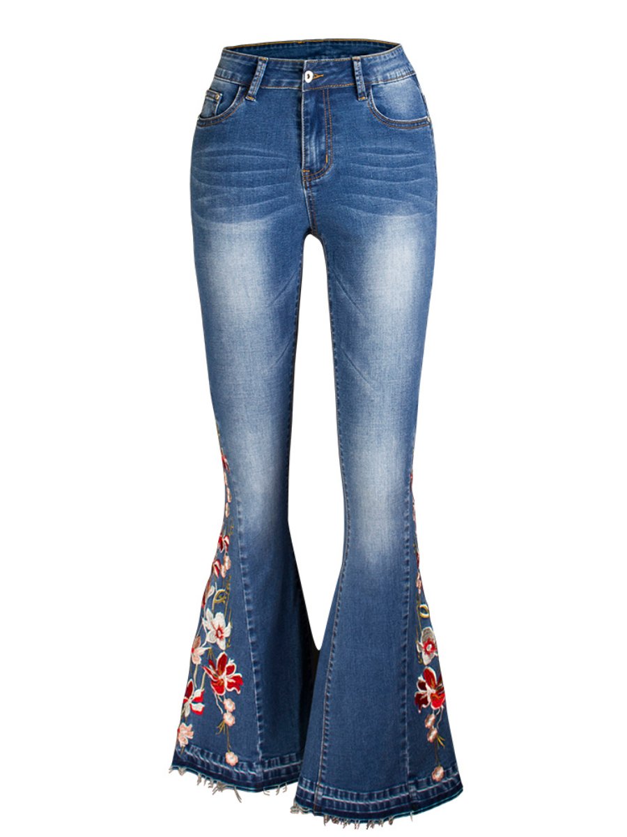 Canuck™| Handmade Embroidered Flower Slim-fit Flare Jeans