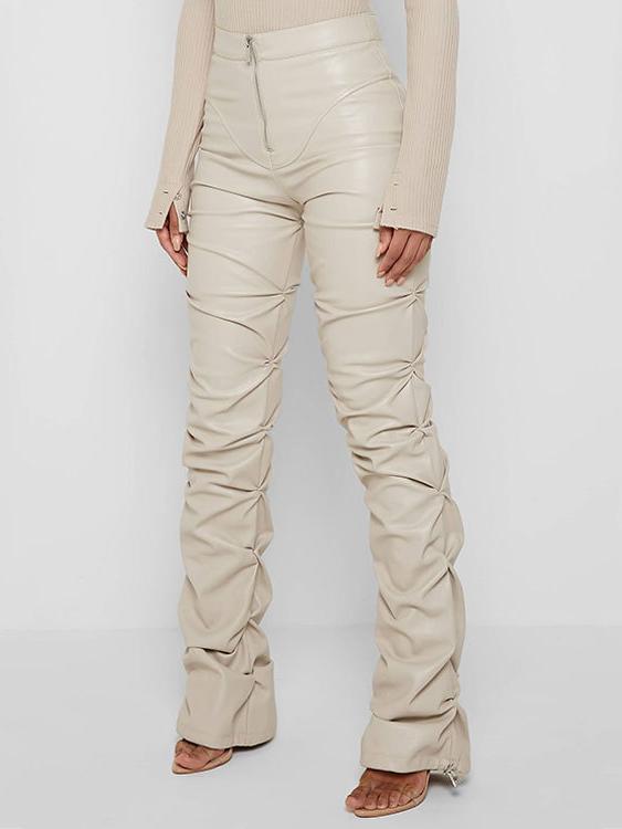 Canuck™| Stylish Zipper High-waist Pleated Slim Leather Pants