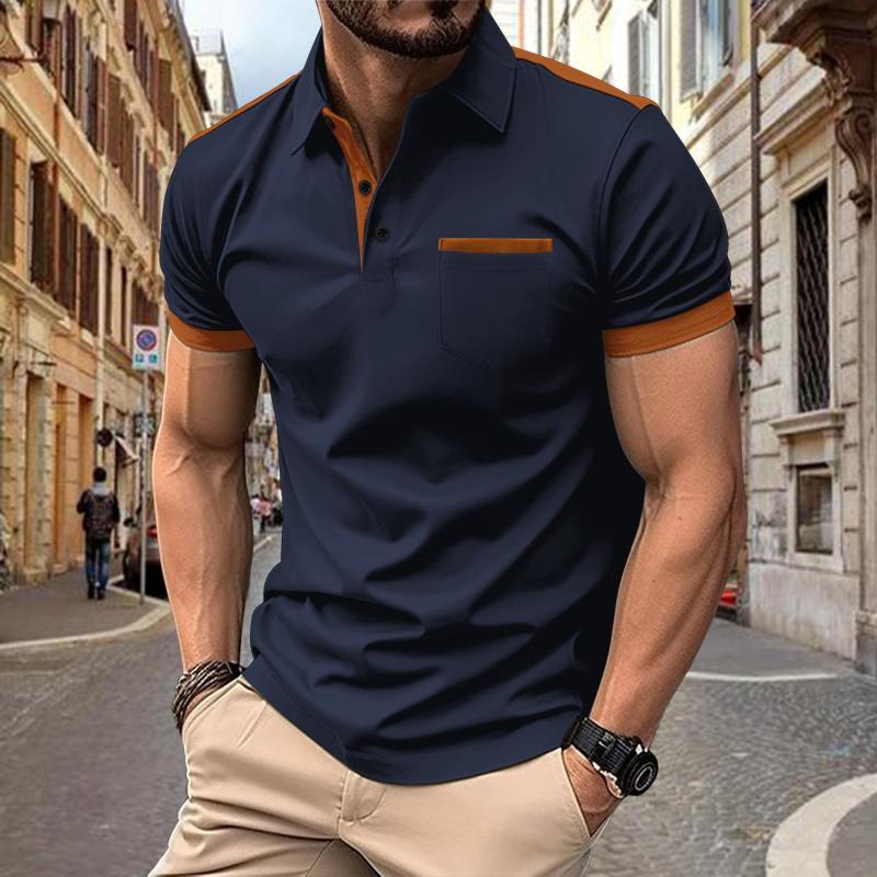 Canuck™| Colorblock Chest Pocket Lapel Cotton Blend Short Sleeve Polo Shirt
