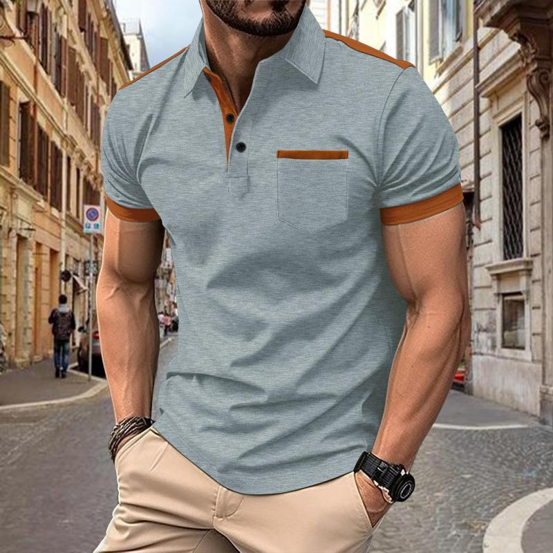 Canuck™| Colorblock Chest Pocket Lapel Cotton Blend Short Sleeve Polo Shirt