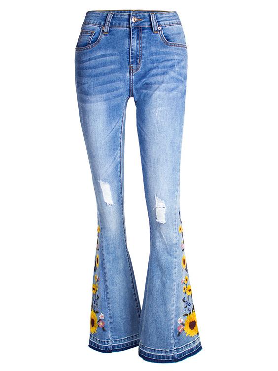 Canuck™| Handmade 3D Embroidered Floral Flare Jeans