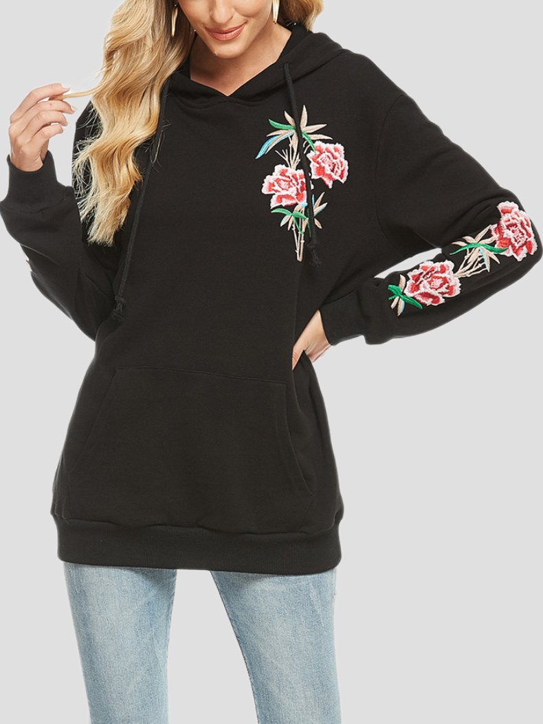 Canuck™| Elegant Floral Embroidered Mid-length Hoodie