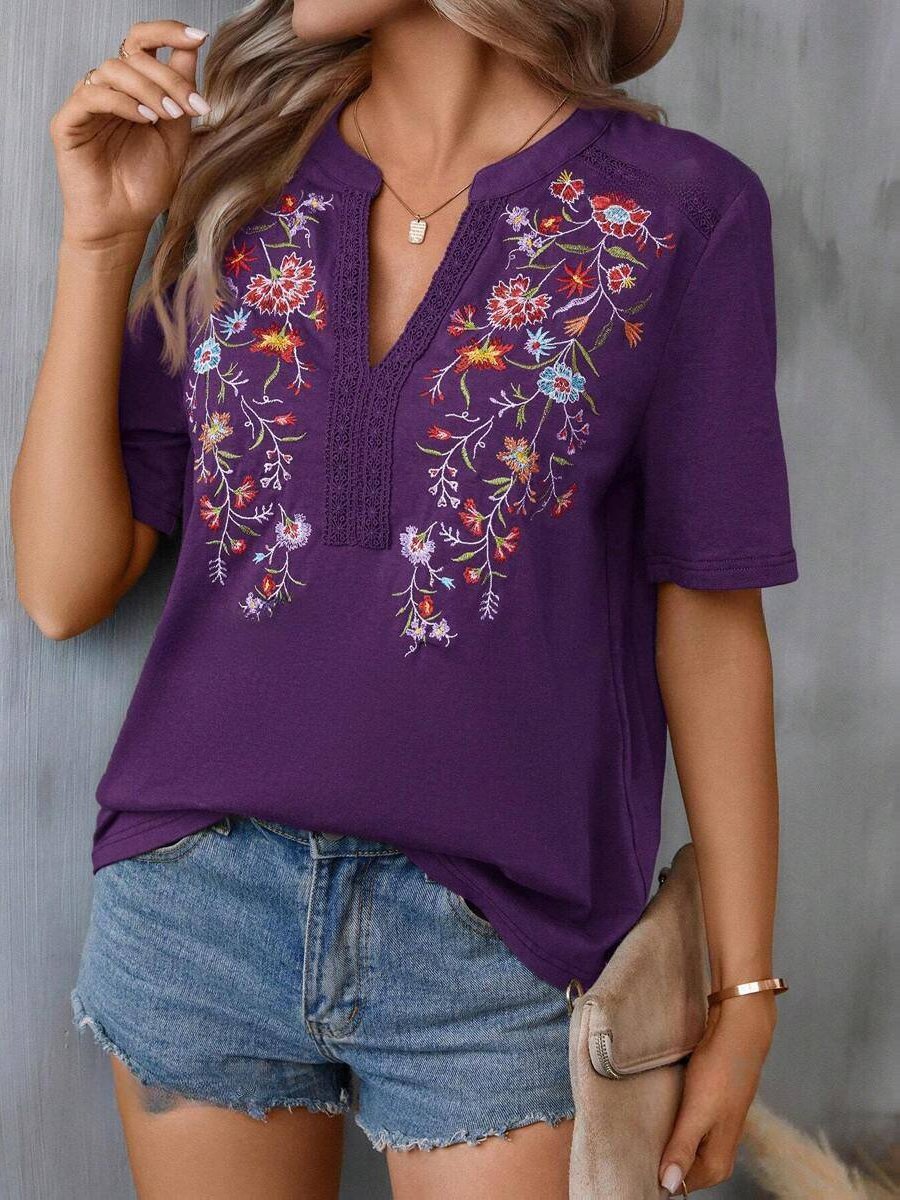 Canuck™| Ethnic Embroidered Lace Tirm Patchwork Top