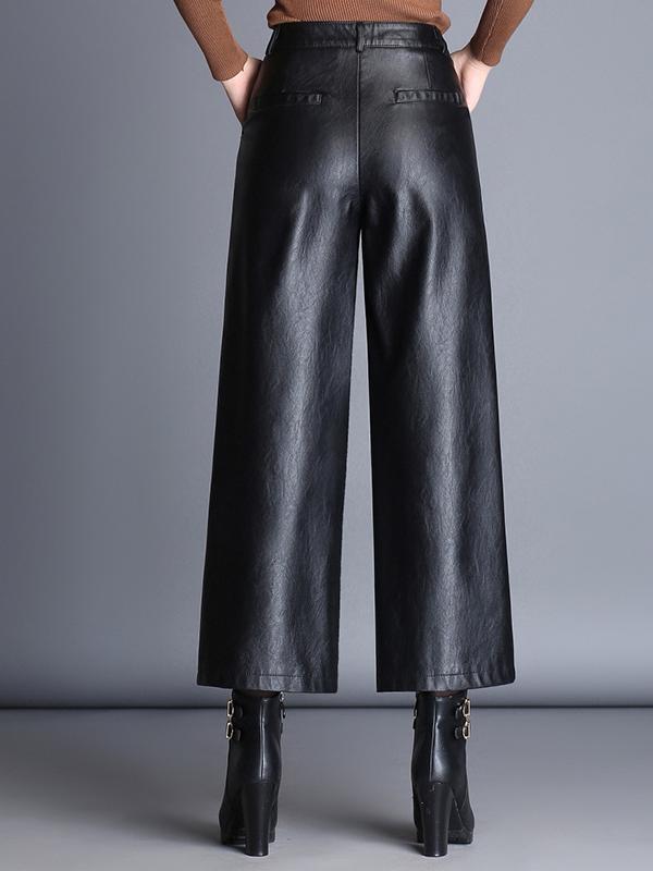 Canuck™| Chic High-waisted Wide-leg PU leather Cropped Pants