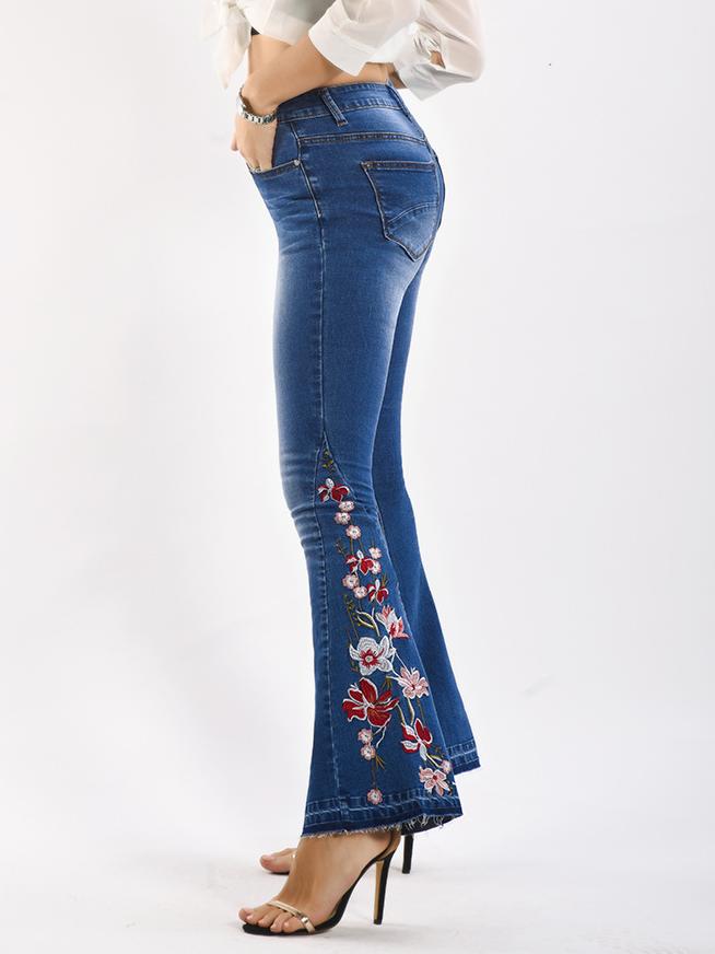 Canuck™| Handmade Embroidered Flower Slim-fit Flare Jeans